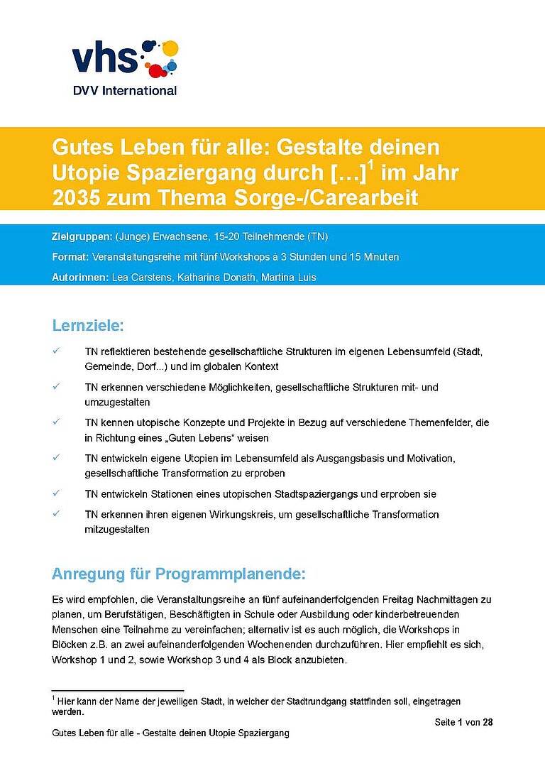 Titelseite des Modellkonzeptes "Gutes Leben für alle"