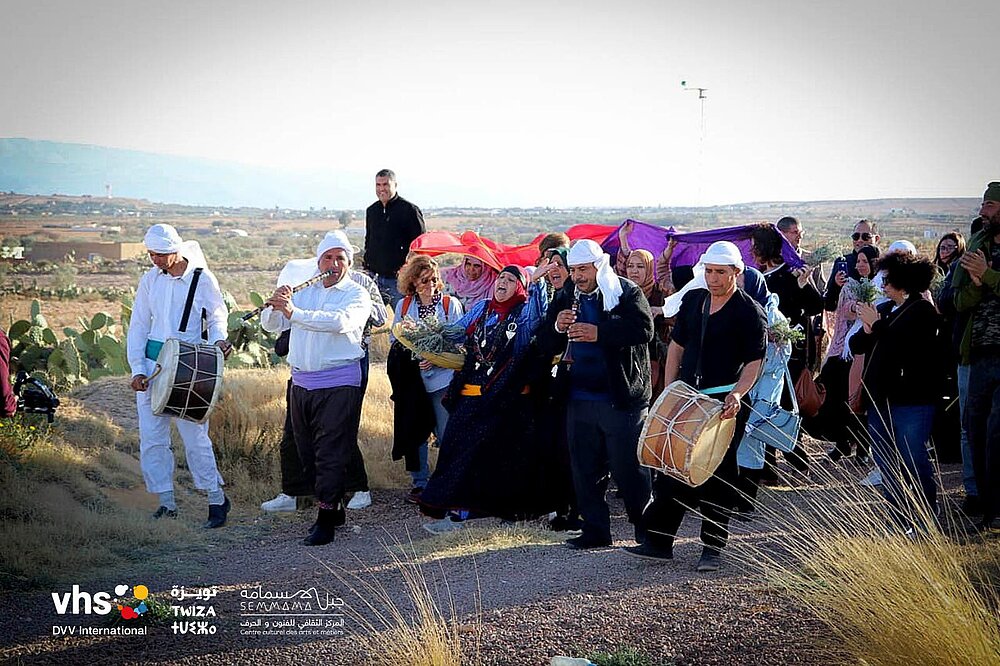 Musicians walking