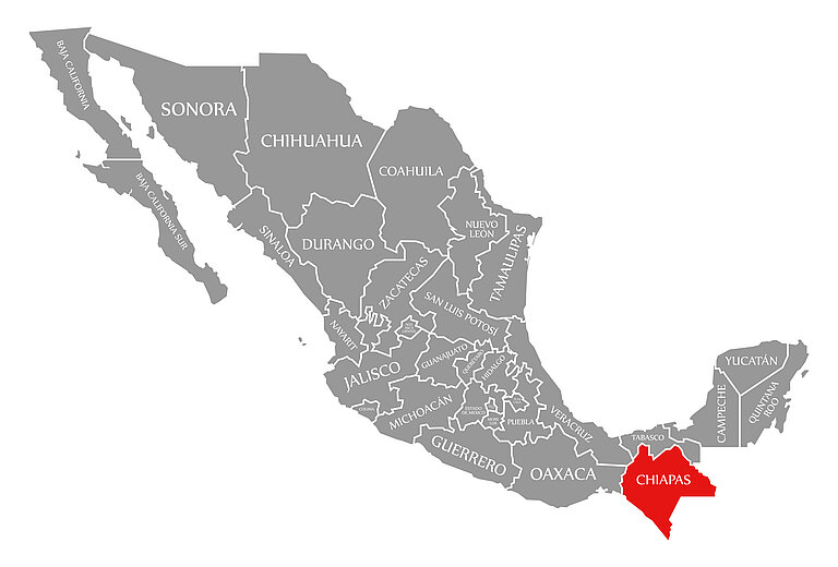 Map of Mexico, Chiapas coloured in