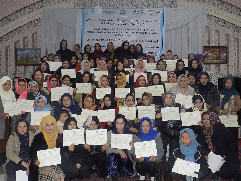 Group of women holding ALE-certificates in Afghanistan