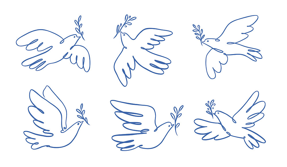 Doves of peace with olive branch symbol