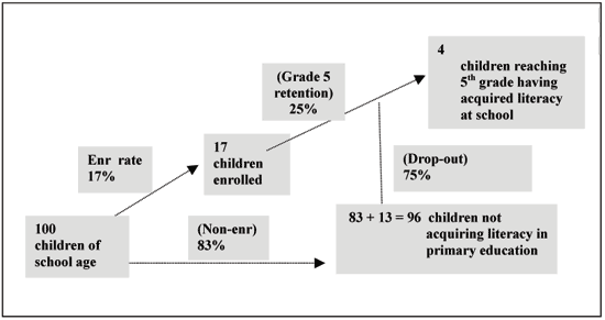 Figure 2: Scale of illiteracy according to net enrolment rate